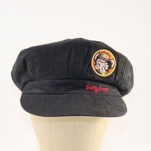 Betty Boop Newsboy Hat OS Black Womens Embroidered Faux Suede Cap